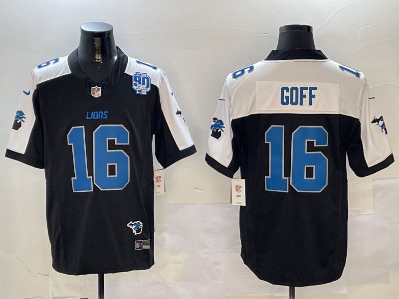 Men Detroit Lions #16 Goff Black Thanksgiving three generations 2024 Nike Limited NFL Jersey style 2